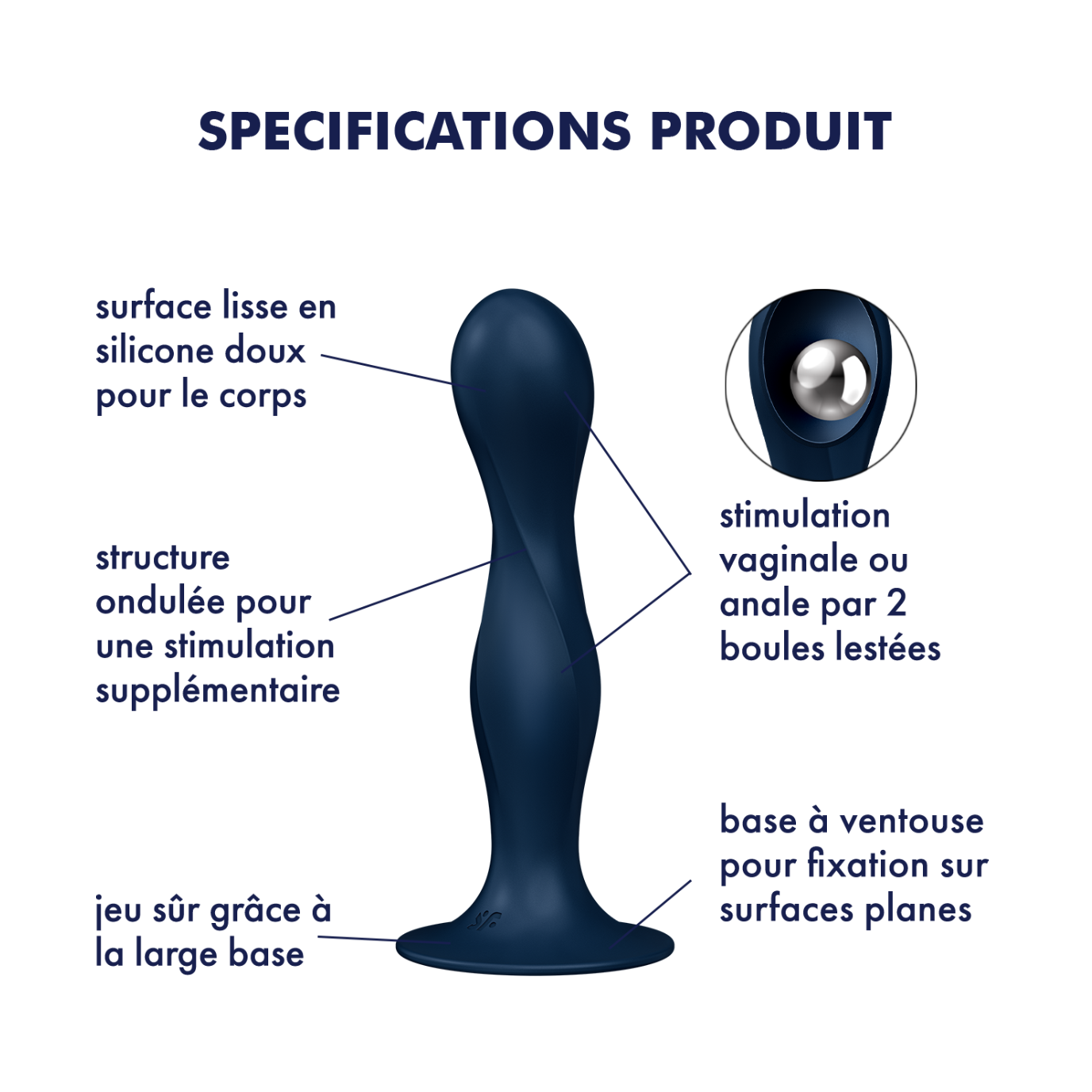 SATISFYER - GODE EN SILICONE DOUBLE BALL-R GRENAT