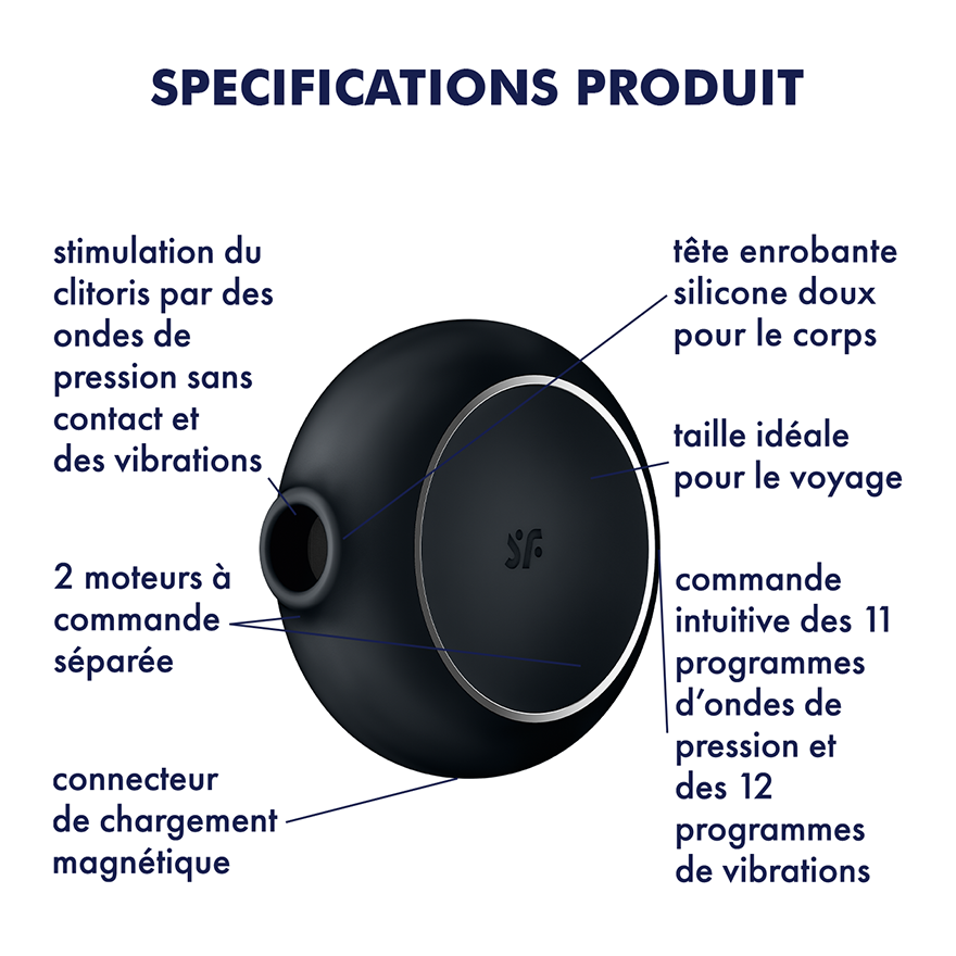SATISFYER - STIMULATEUR ET VIBRATEUR DOUBLE AIR PULSE PRO TO GO 3 NOIR